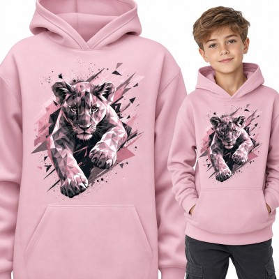 Bluza chłopięca z kapturem - geometryczna lwica w skoku low poly