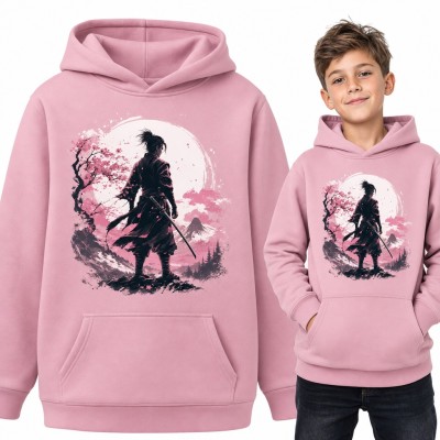 Bluza chłopięca z kapturem - samuraj z kataną pod kwitnącą sakurą