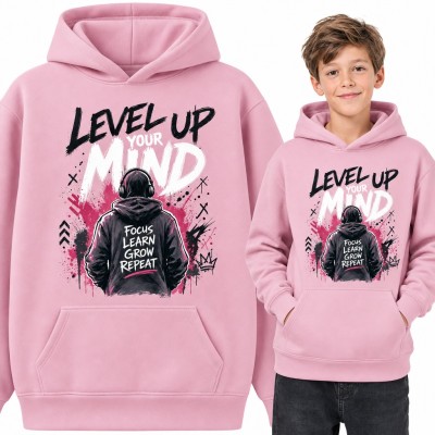 Bluza chłopięca z kapturem - motywacyjny napis „Level Up Your Mind” w stylu graffiti