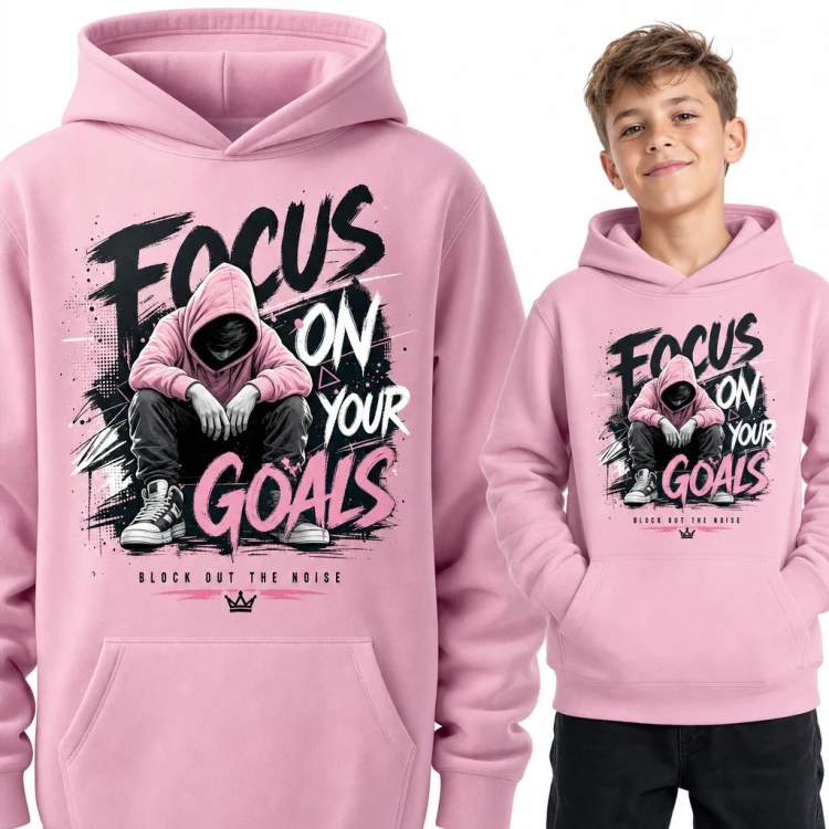 Bluza chłopięca z kapturem - „Focus on your goals” z postacią w kapturze w stylu streetwear