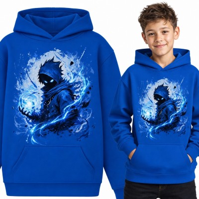 Bluza chłopięca z kapturem - zakapturzony mag anime z kulą energii