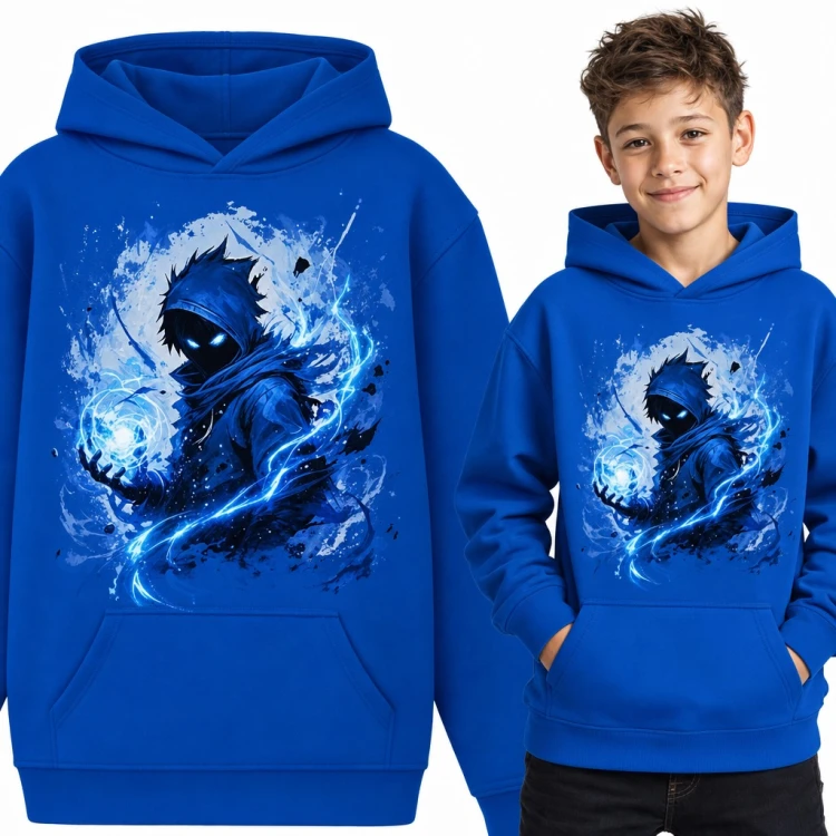 Bluza chłopięca z kapturem - zakapturzony mag anime z kulą energii