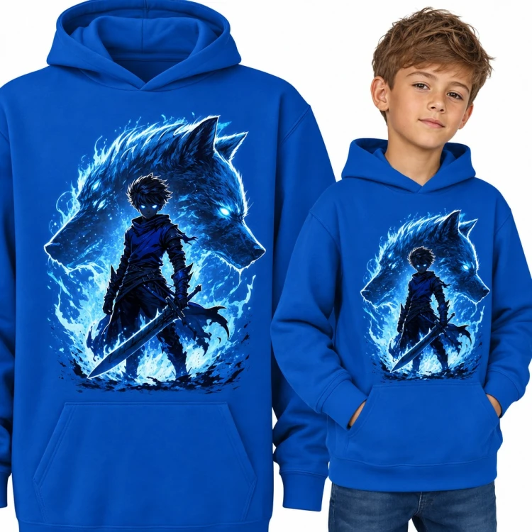 Bluza chłopięca z kapturem - anime wojownik z mieczem i duchem wilka