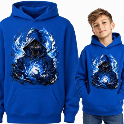 Bluza chłopięca z kapturem - zamaskowany ninja anime z kulą niebieskiej mocy