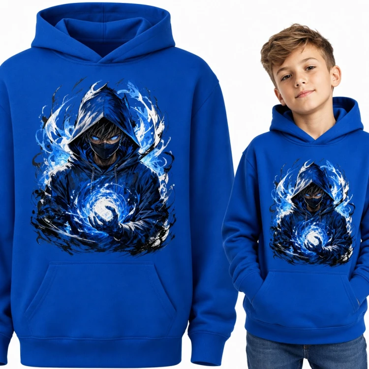 Bluza chłopięca z kapturem - zamaskowany ninja anime z kulą niebieskiej mocy