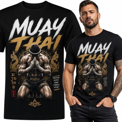 Koszulka męska z klęczącym zawodnikiem i napisem „Muay Thai” - sporty walki