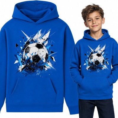 Bluza chłopięca z kapturem - piłka nożna w geometrycznych odłamkach dla młodego piłkarza
