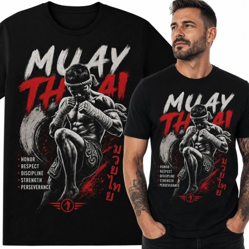 Koszulka męska z zawodnikiem Muay Thai „Muay Thai” - honor i dyscyplina