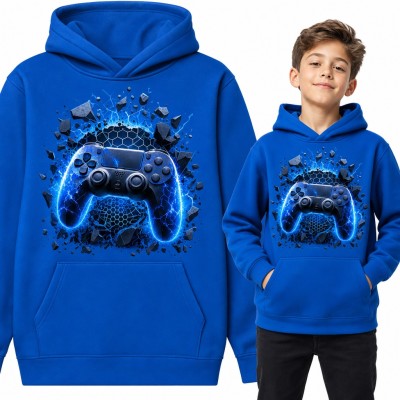 Bluza chłopięca z kapturem - neonowy pad gamera wybijający się z rozbitej ściany