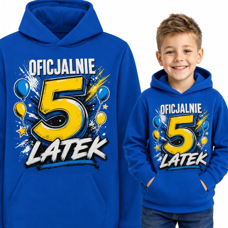 Bluza chłopięca z kapturem „Oficjalnie 5 latek” - na 5 urodziny z balonami
