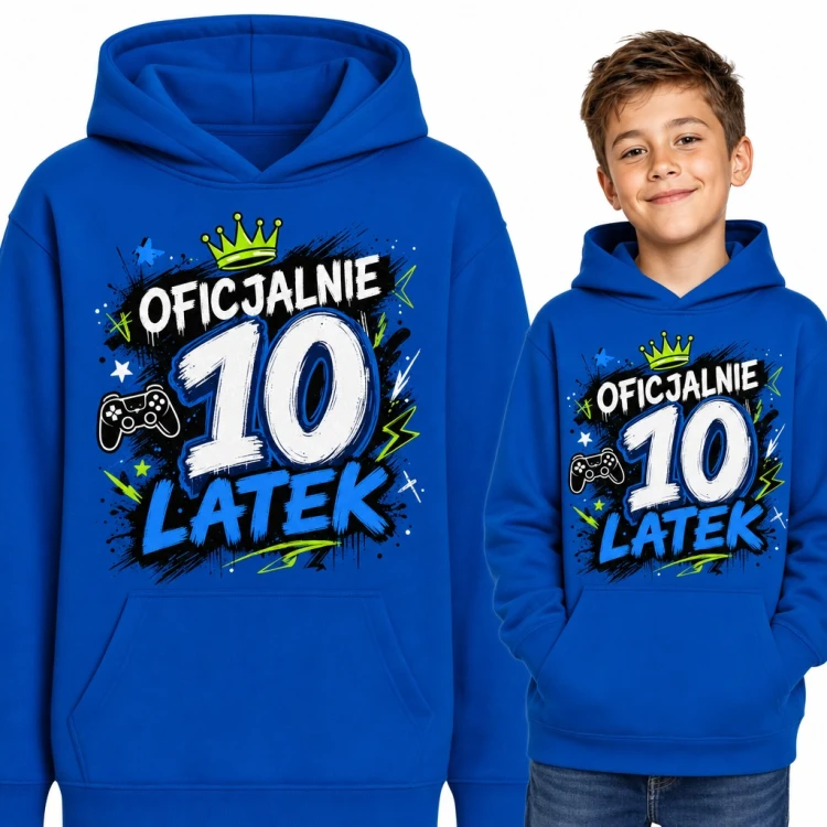 Bluza chłopięca z kapturem „Oficjalnie 10 latek” na 10 urodziny - graffiti z padem dla gracza