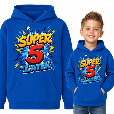 Bluza chłopięca z kapturem - „Super 5-latek” komiksowy nadruk na 5 urodziny
