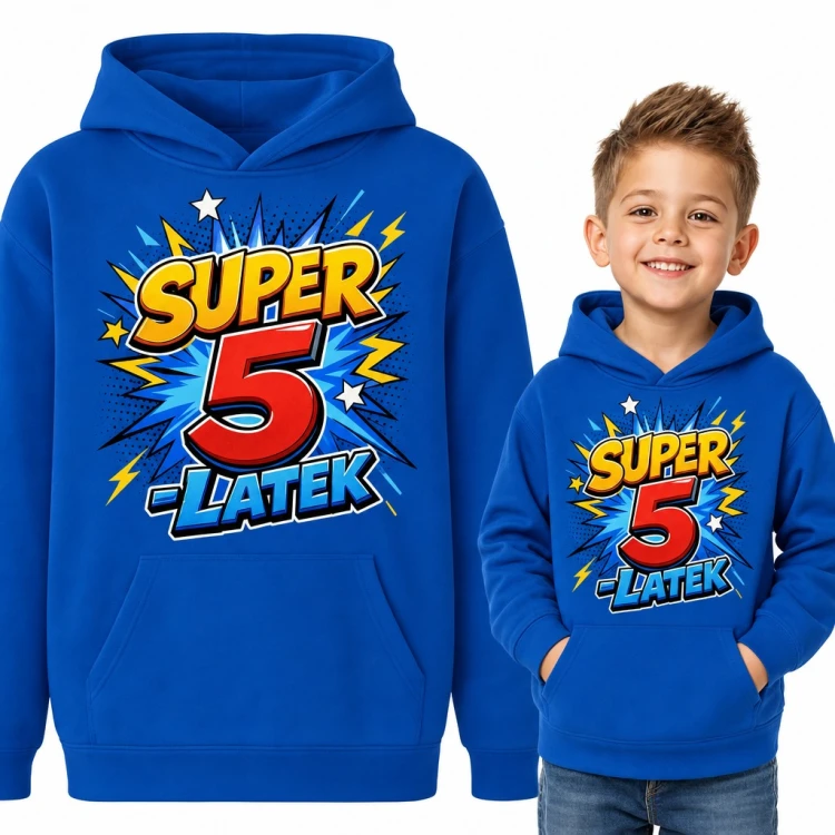 Bluza chłopięca z kapturem - „Super 5-latek” komiksowy nadruk na 5 urodziny