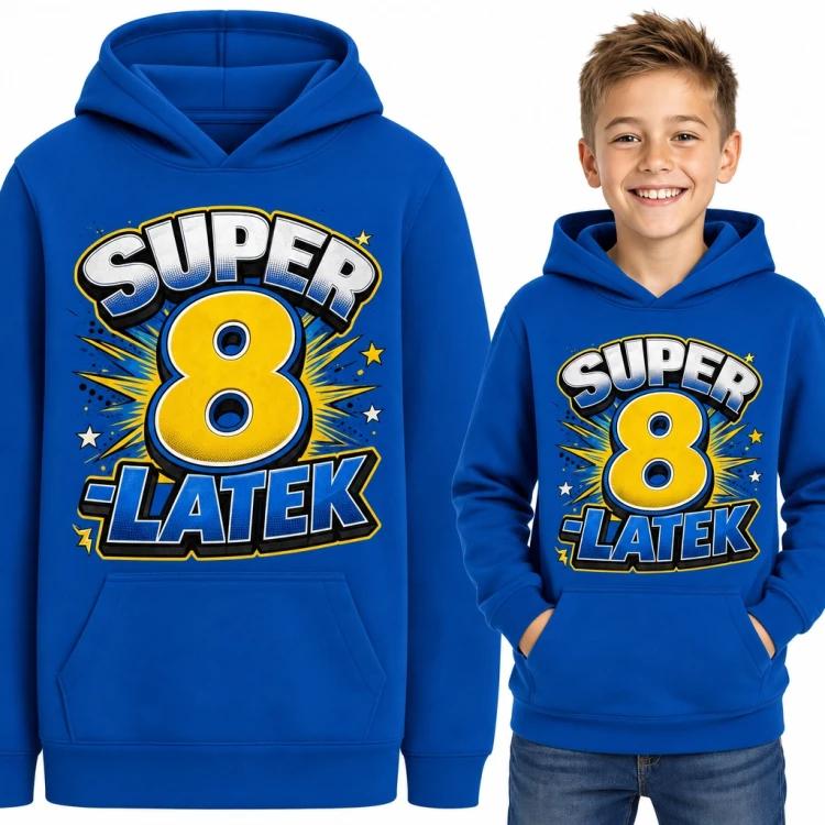 Bluza chłopięca z kapturem „Super 8-latek” - komiksowy nadruk na 8 urodziny