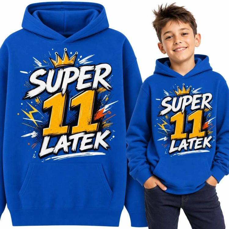 Bluza chłopięca z kapturem „Super 11 latek” - na 11 urodziny z koroną