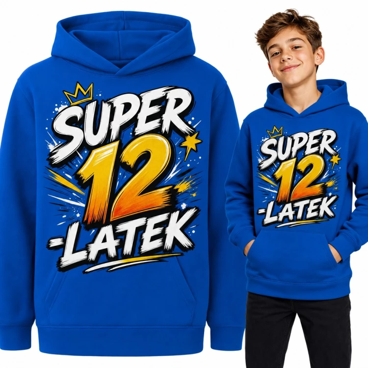 Bluza chłopięca z kapturem na 12 urodziny - „Super 12-latek” z koroną