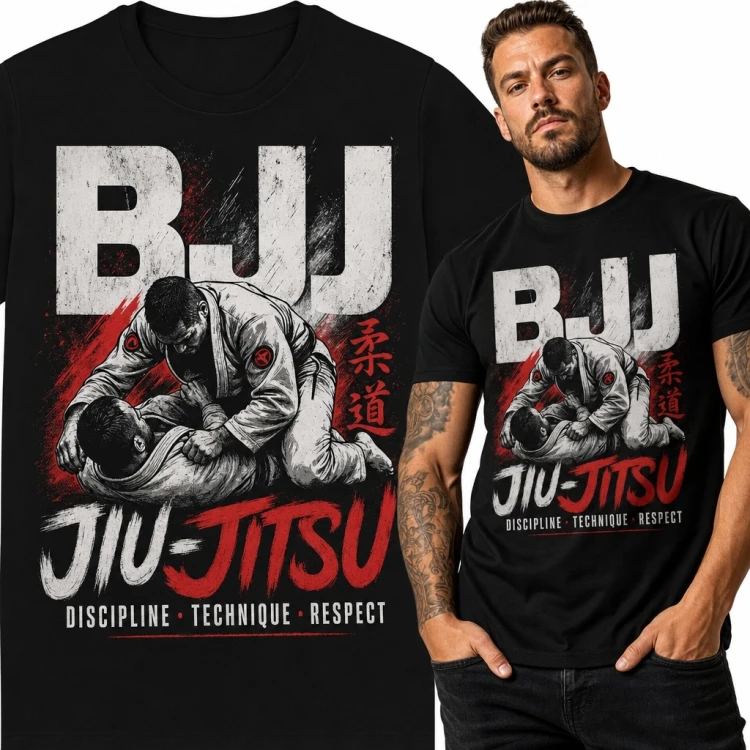 Koszulka męska BJJ „BJJ / Jiu-Jitsu” z grapplerami w parterze - sporty walki