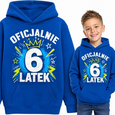 Bluza chłopięca z kapturem na 6 urodziny - „Oficjalnie 6 latek” z koroną