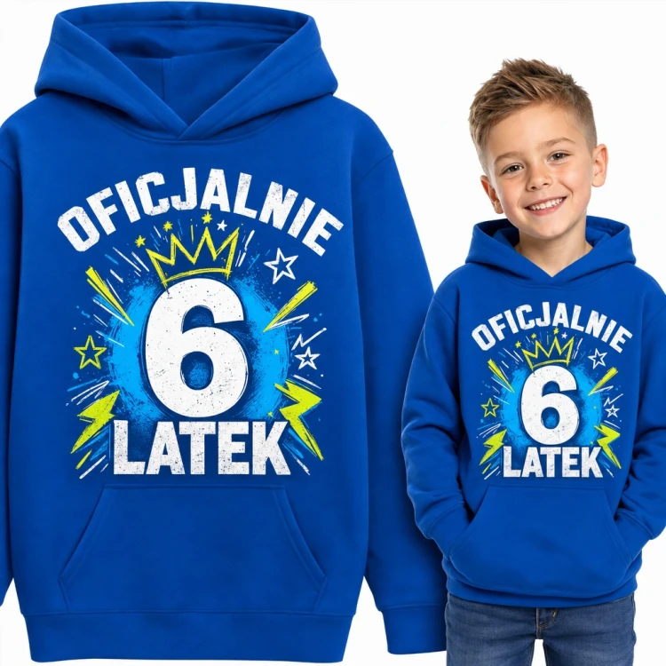 Bluza chłopięca z kapturem na 6 urodziny - „Oficjalnie 6 latek” z koroną