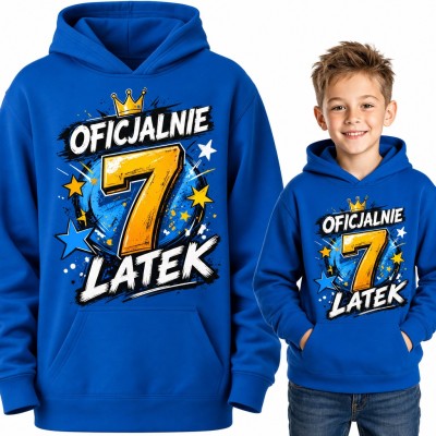 Bluza chłopięca z kapturem „Oficjalnie 7 latek” - na 7 urodziny z koroną