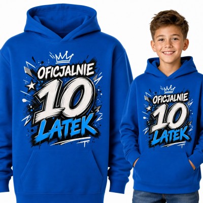 Bluza chłopięca z kapturem „Oficjalnie 10 latek” - graffiti z koroną na 10 urodziny