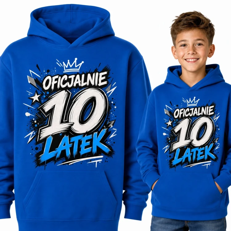 Bluza chłopięca z kapturem „Oficjalnie 10 latek” - graffiti z koroną na 10 urodziny