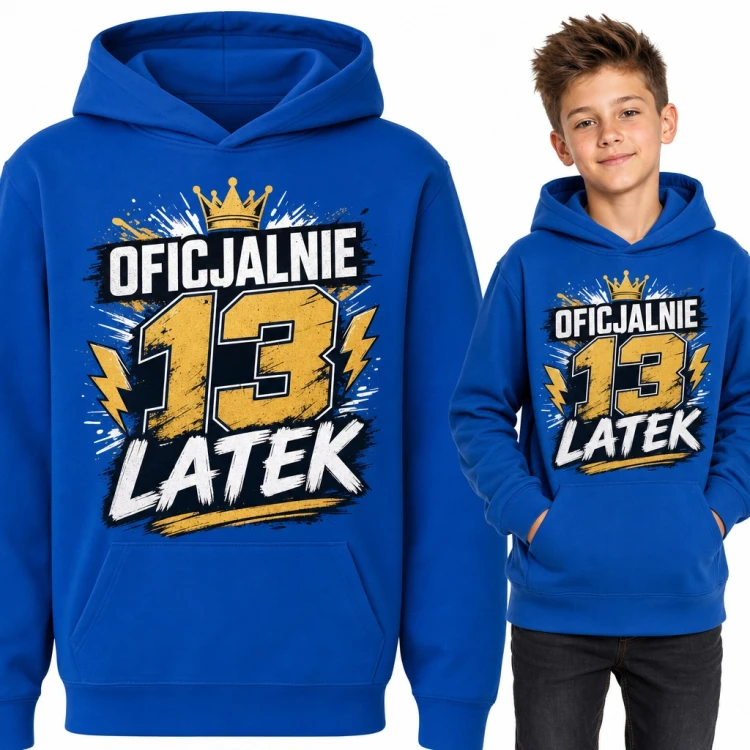 Bluza chłopięca z kapturem „Oficjalnie 13 latek” - na 13 urodziny z koroną