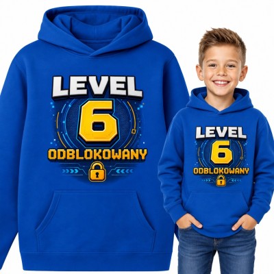 Bluza chłopięca z kapturem na 6 urodziny - „Level 6 odblokowany” dla małego gracza
