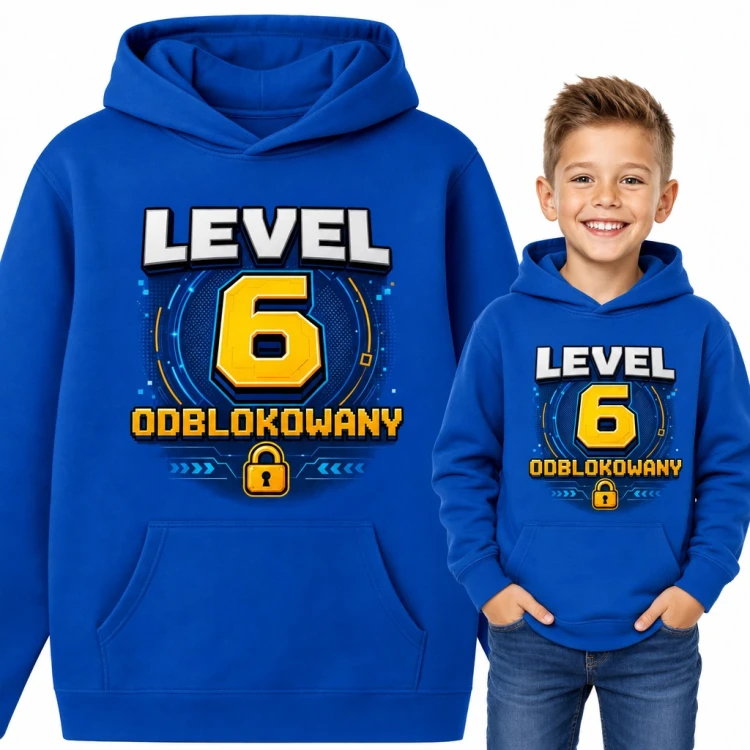 Bluza chłopięca z kapturem na 6 urodziny - „Level 6 odblokowany” dla małego gracza