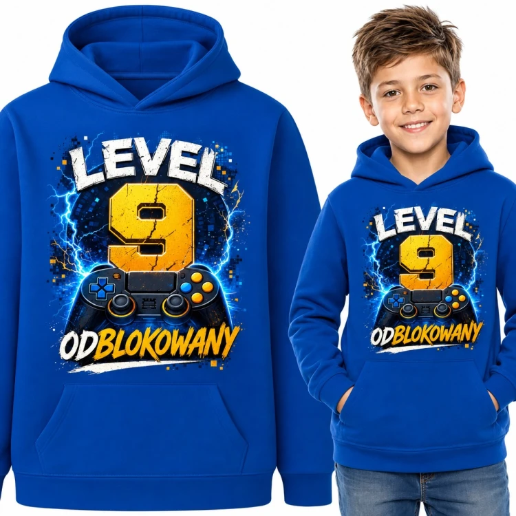 Bluza chłopięca z kapturem - „Level 9 odblokowany” z padem do gier na 9 urodziny