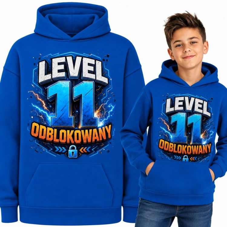 Bluza chłopięca z kapturem „Level 11 odblokowany” na 11 urodziny dla gracza