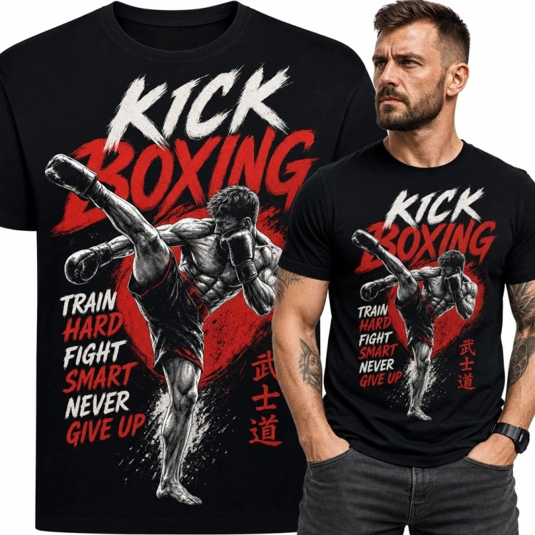 Koszulka męska z kickbokserem „Kick Boxing” - motyw sportów walki