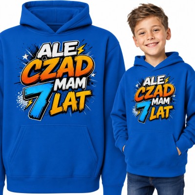 Bluza chłopięca z kapturem na 7 urodziny - „Ale czad mam 7 lat” w stylu komiksu