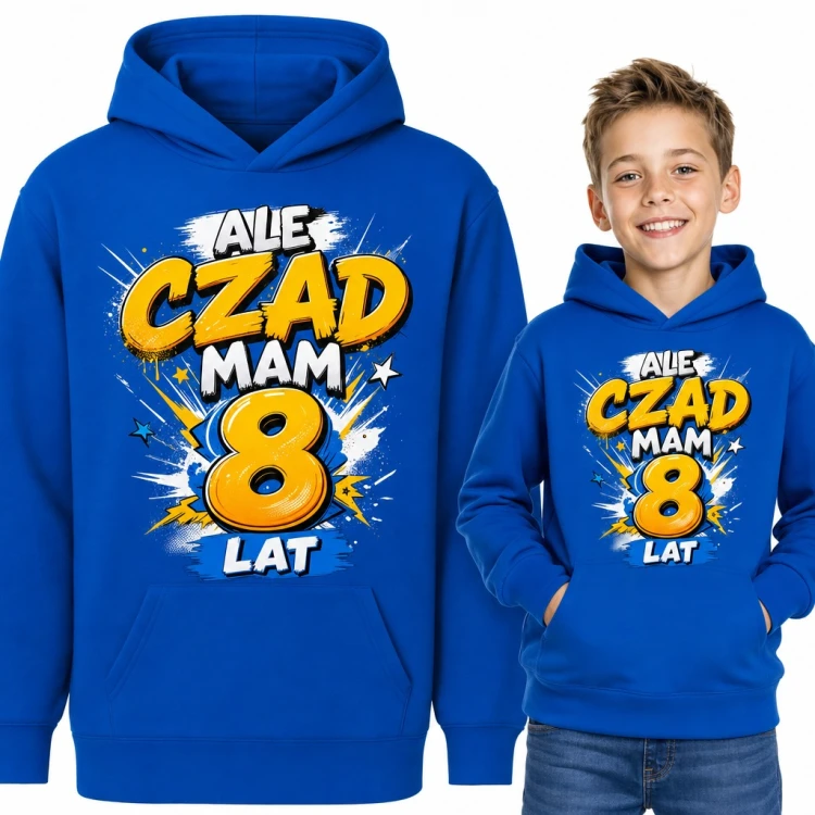 Bluza chłopięca z kapturem na 8 urodziny - „Ale czad mam 8 lat” w komiksowym stylu