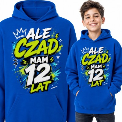 Bluza chłopięca z kapturem „Ale czad mam 12 lat” - graffiti z koroną na 12 urodziny
