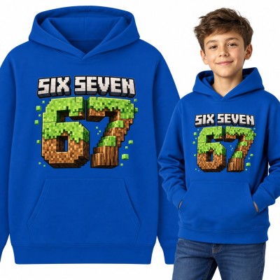 Bluza chłopięca z kapturem „Six Seven 67” - mem w pikselowym stylu gry