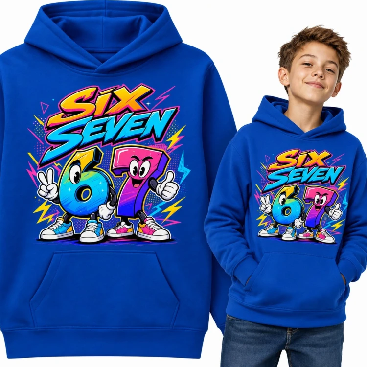 Bluza chłopięca z kapturem „Six Seven” - mem 67 z wesołymi cyframi w trampkach