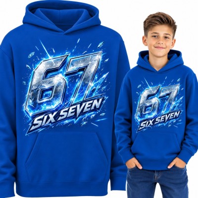 Bluza chłopięca z kapturem „67 Six Seven” - lodowy mem z kryształami
