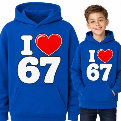 Bluza chłopięca z kapturem z napisem „I ❤ 67” - śmieszny mem z TikToka