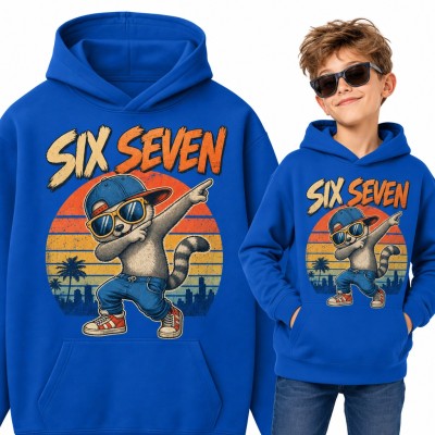 Bluza chłopięca z kapturem - „Six Seven” szop robiący dab na tle retro zachodu słońca