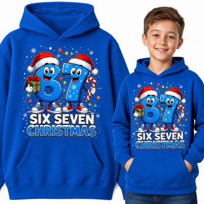 Bluza chłopięca z kapturem - świąteczny mem 67 z napisem „Six Seven Christmas”