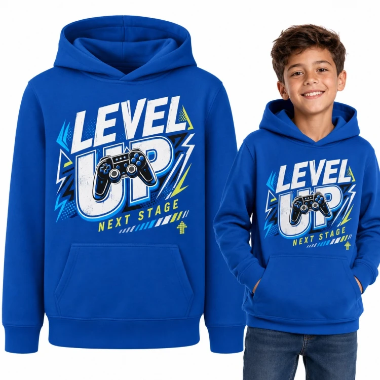 Bluza chłopięca z kapturem - „Level up” z padem do gier dla gracza