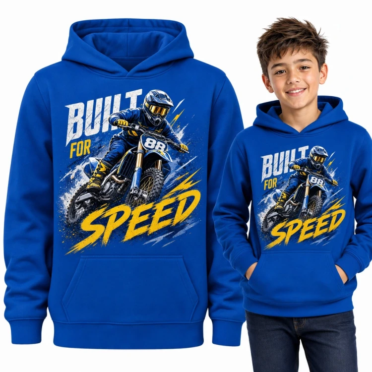 Bluza chłopięca z kapturem - motocross „Built for speed” z numerem 88