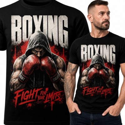 Koszulka męska z bokserem i napisem „Boxing” - sporty walki
