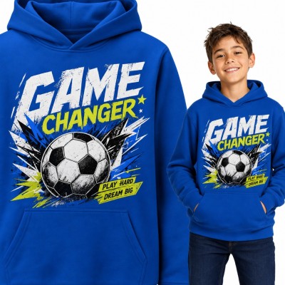 Bluza chłopięca z kapturem - piłka nożna i napis „Game Changer” dla młodego piłkarza