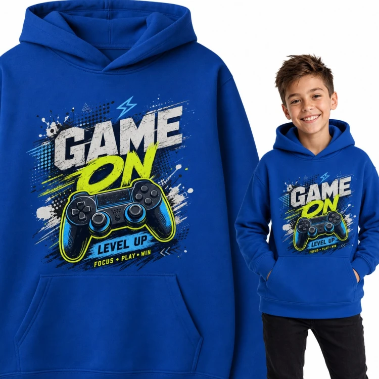 Bluza chłopięca z kapturem „Game on” - pad do gier i Level up dla gracza