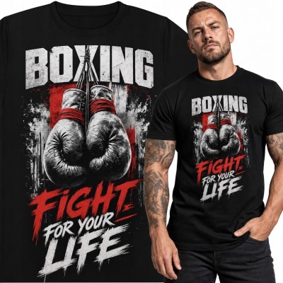 Koszulka męska bokserska „Fight for Your Life” - rękawice w stylu grunge
