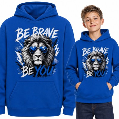 Bluza chłopięca z kapturem - lew w okularach przeciwsłonecznych „Be brave be you”