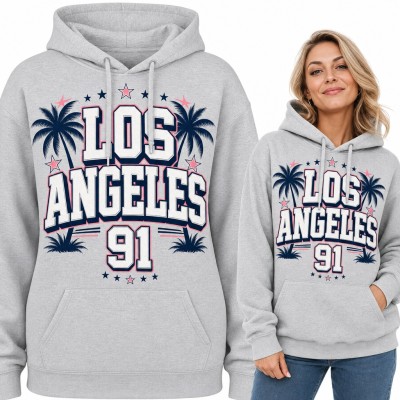 Bluza damska z kapturem „Los Angeles 91” - palmy i gwiazdki w stylu college