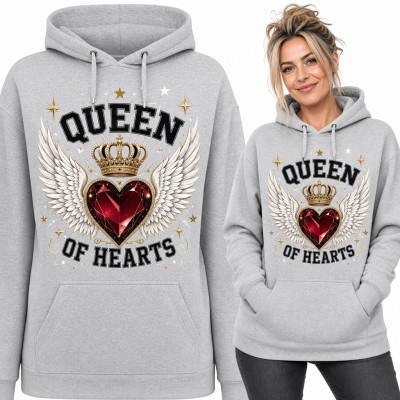 Bluza damska z kapturem „Queen of Hearts” - rubinowe serce ze skrzydłami i koroną